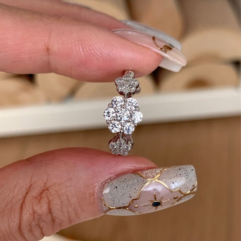 Diamond Flower Exquisite Hexapetalous Flowers High Sense Elegance Rings