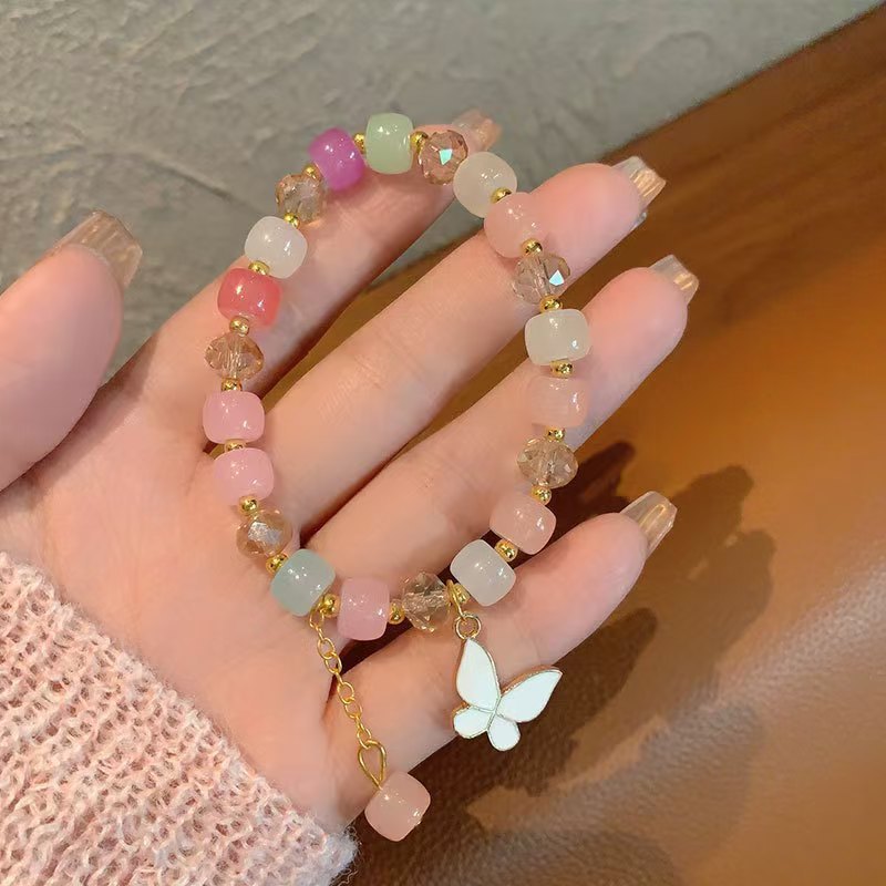 Imitation Jade Flower Butterfly Crystal Glass Bracelets