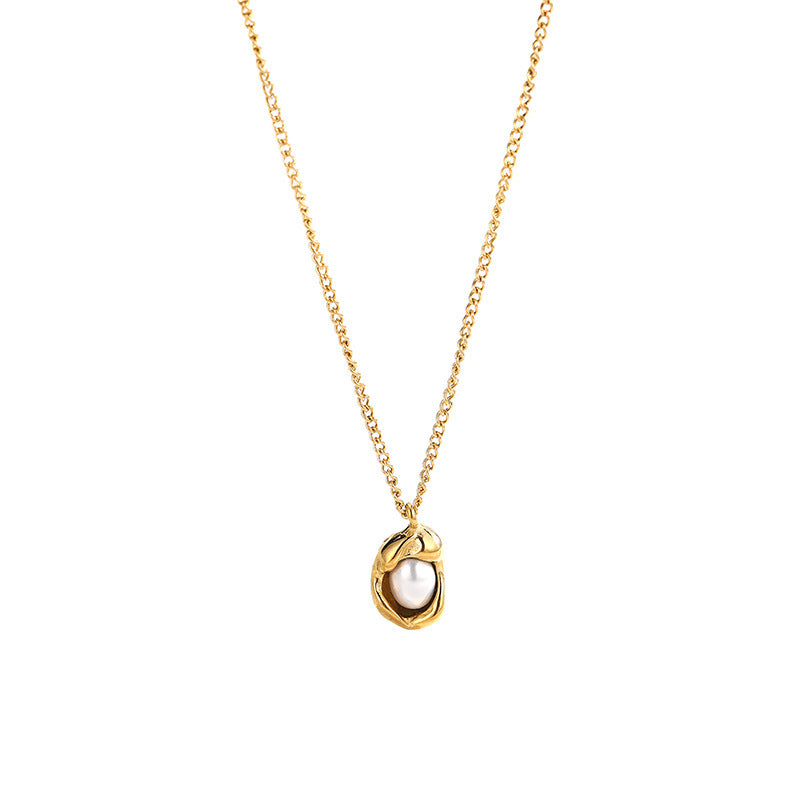 French Entry Lux Pea Pearl Female Titanium Steel Temperament Wild Necklace