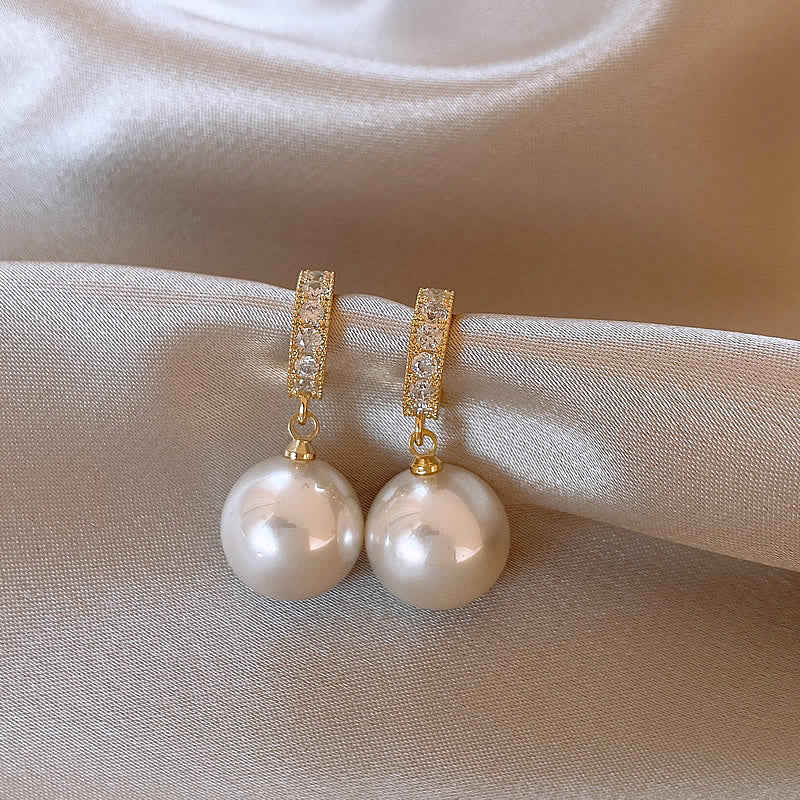 Needle Zircon Flower Pearl Tassel Retro Earrings