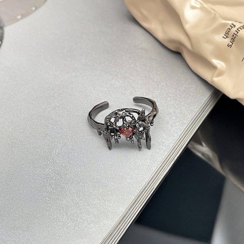 Dark Personality Red Diamond Open Twin Rings
