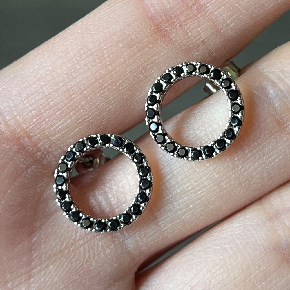 Korean Style Dignified Hollow Circle Zircon Earrings