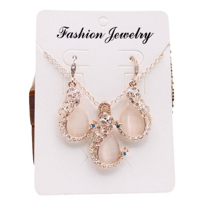 Vintage Water Drop Two-piece Diamond Peacock Earrings