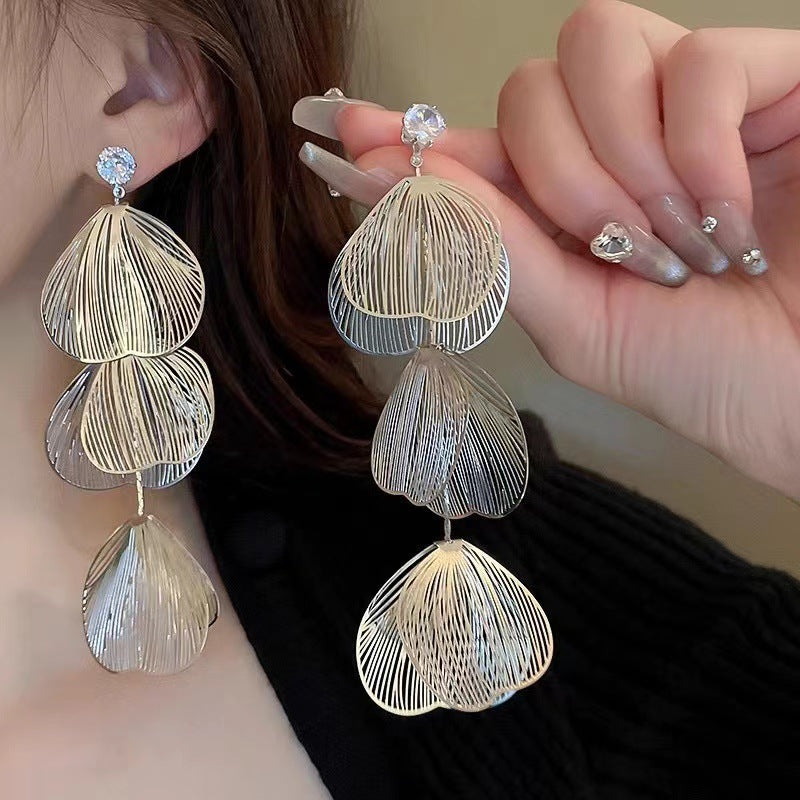 Zircon Hollow Flower Tassel Super Fairy Sier Earrings