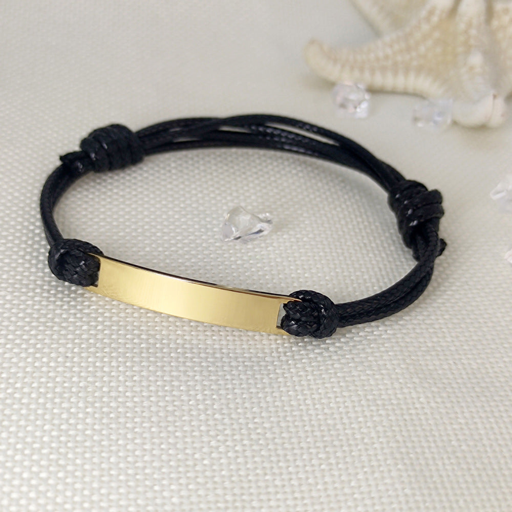 Polished Titanium Steel Curved Piece Leather Rope Bracelets