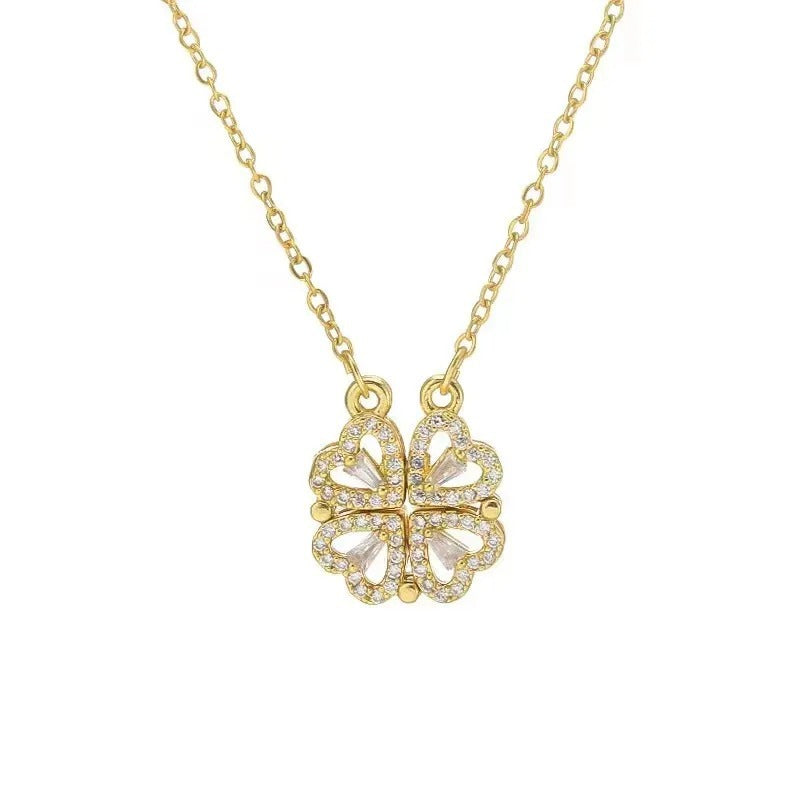 Women's Diamond Light Extravagant Love Heart Changeable Clover Necklaces