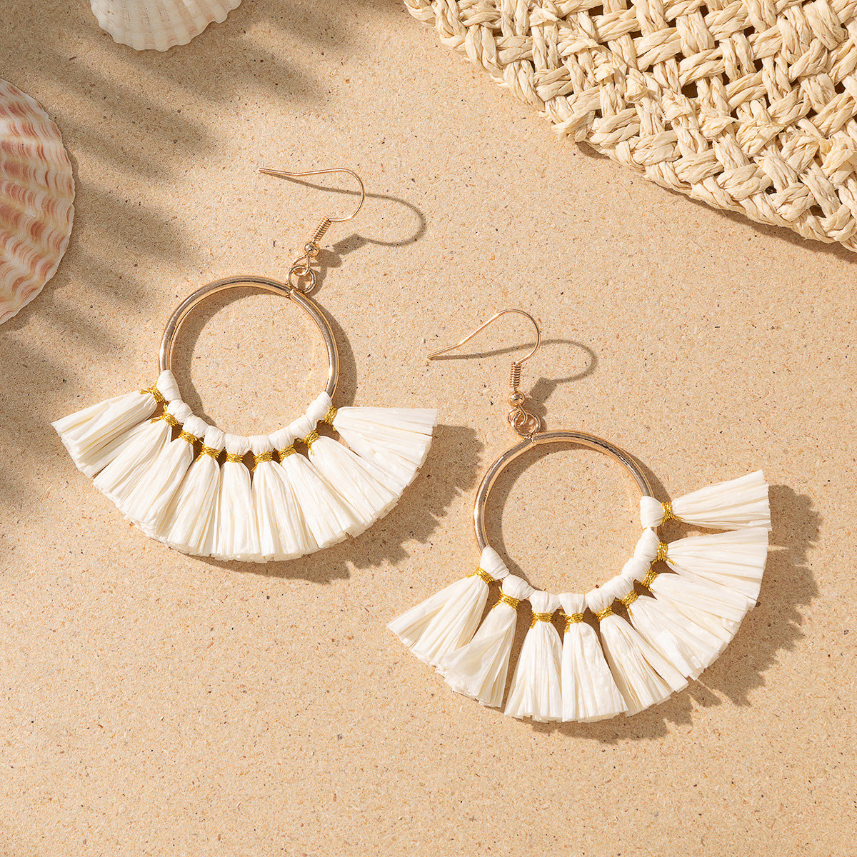 Women's Style Woven Raffia Design Sense Niche Earrings