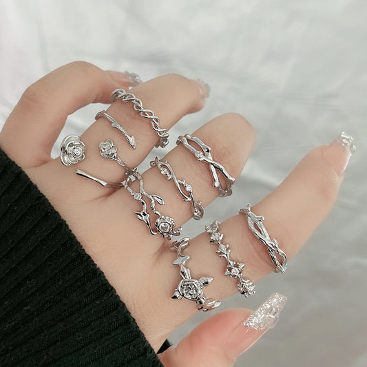 Simple Thorn Rose Open Female Irregular Texture Pleated Rings