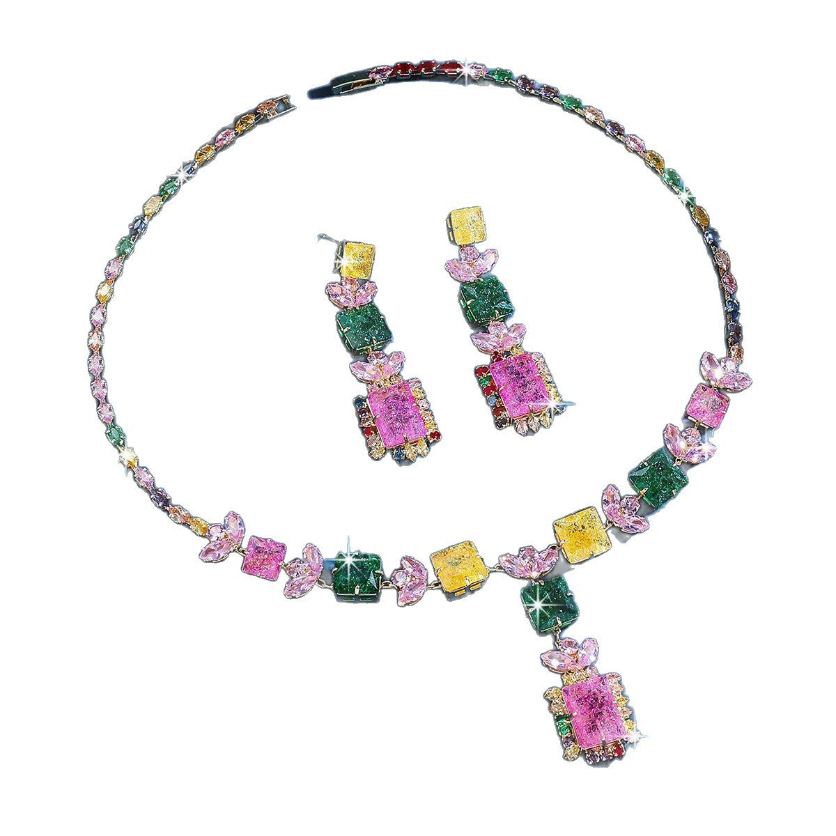 Colorful Palace Style Zircon Light Luxury High Sense Bride Earrings