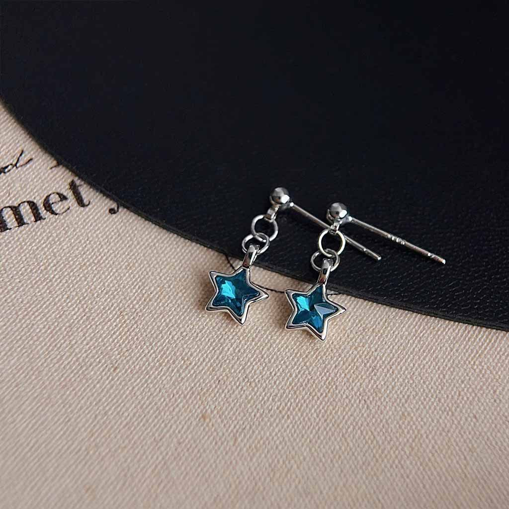 Fresh Blue Star Ear Female Design Zircon Planet Earrings
