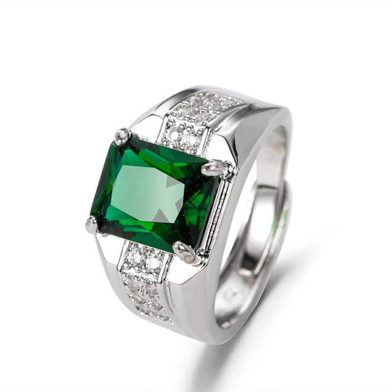 Men's Emerald Sapphire Diamond Green Pointed Crystal Rings