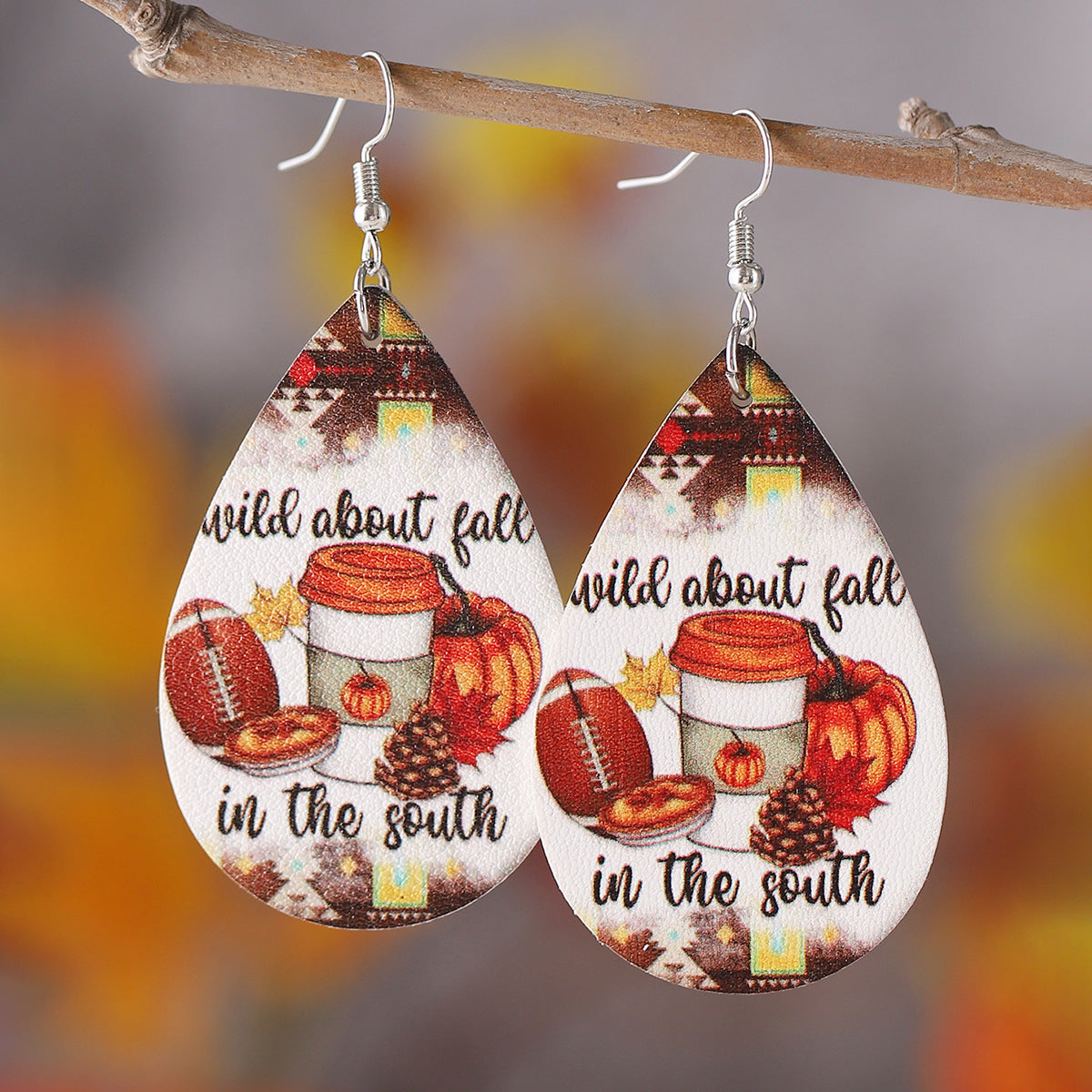 Autumn Harvest Pumpkin Sunflower Leopard Water Drop Earrings