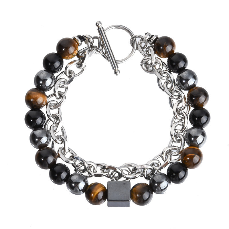 Men's Beads Natural Unique Beaded Iron Chain Bracelets