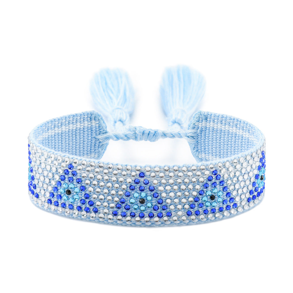 Devil's Eye Rhinestone Woven Hand Strap Fashion Lucky Blue Bracelets