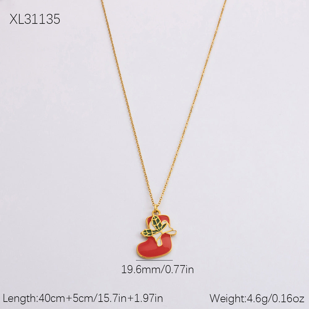 Gold Stainless Steel Christmas Elderly Snowman Necklaces