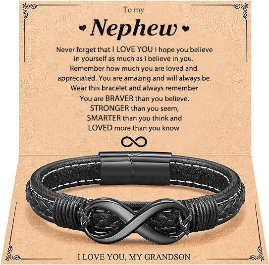 Men's Leather Stainless Steel Black Magnetic Bracelets