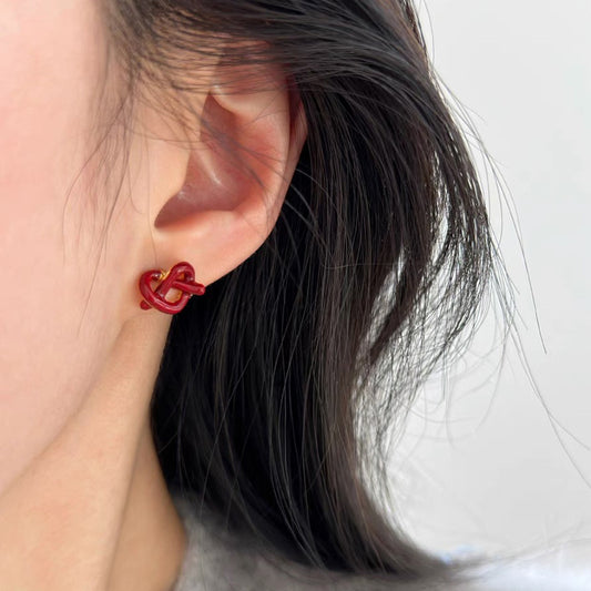 Women's Red Dripping Salt Water Knot Love Heart Small Rings