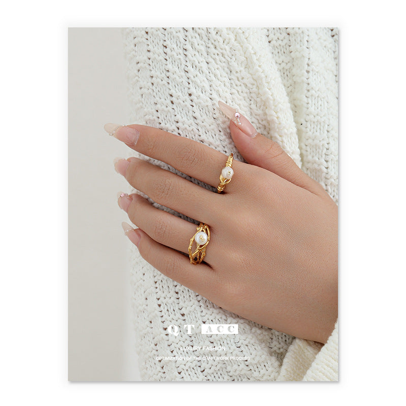 Exquisite Gold Plated Minority Natural Pearl Rings