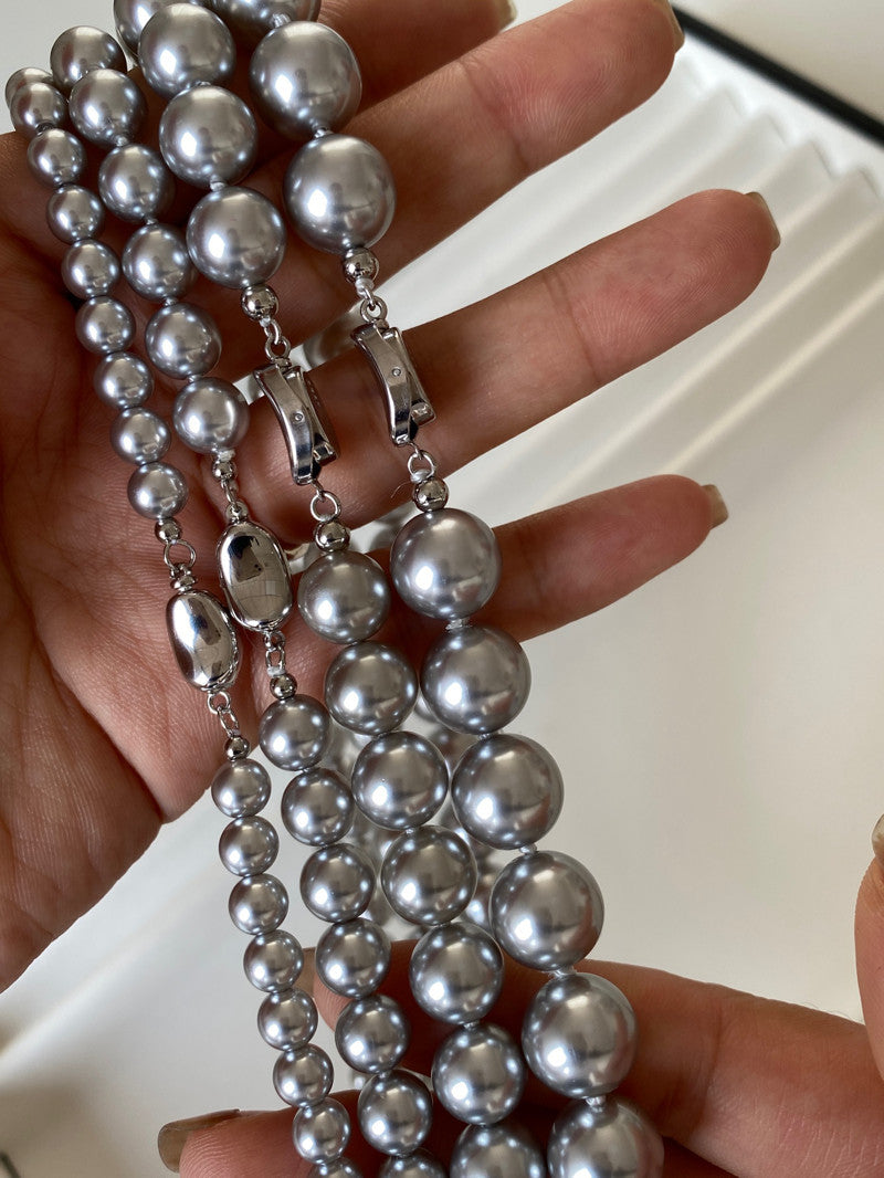 Platinum Gray Large Handmade Beaded Really Many Necklaces