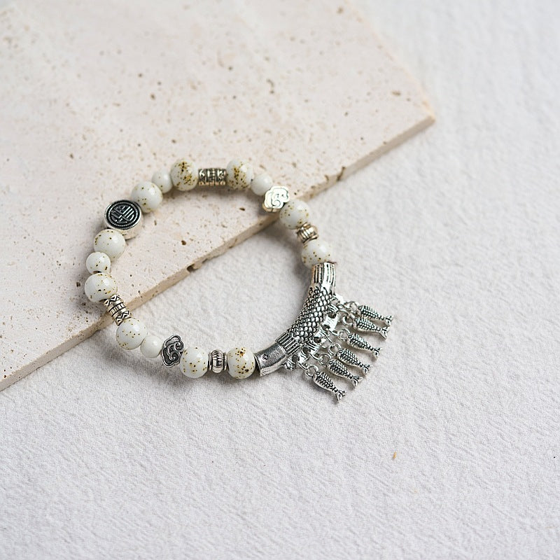 Women's Dopamine Color Ceramic Ancient Style Beaded Bracelets