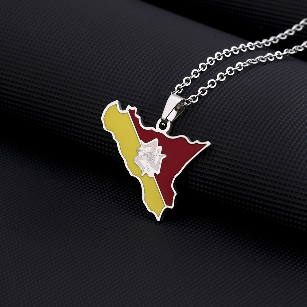 Women's Italy Sicily Map Flag Stainless Steel Necklaces