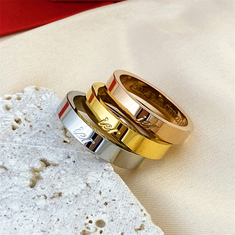 Women's & Men's Rose Gold Titanium Steel Diamond Live Card Signature Finger Rings