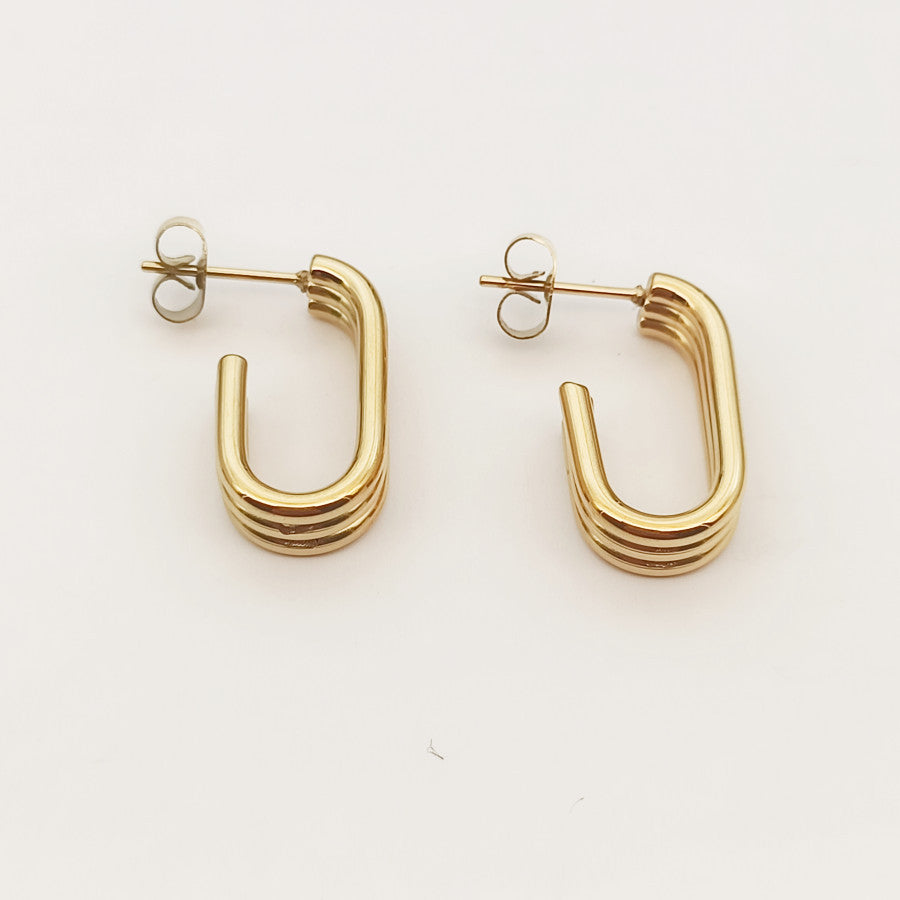 Women's Trend Stainless Geometric Oval Real Gold Earrings