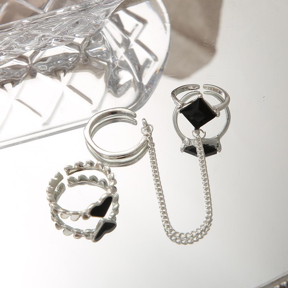 Chain Black Square Diamond Love Heart-shaped Suit Rings