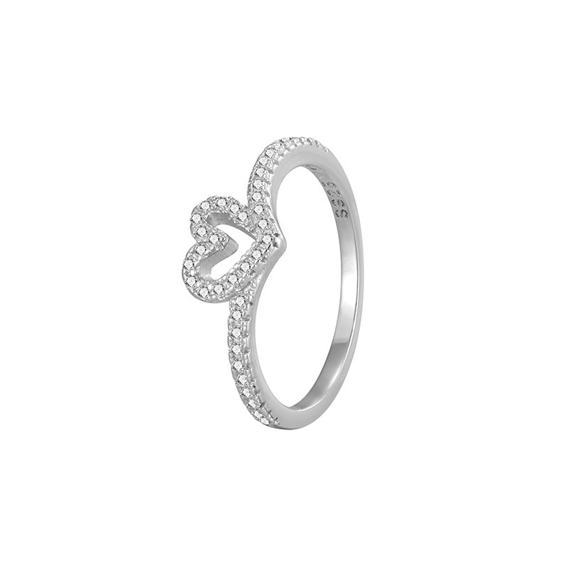 Ing Bone Hollow Jeweled Heart-shaped Simple Rings