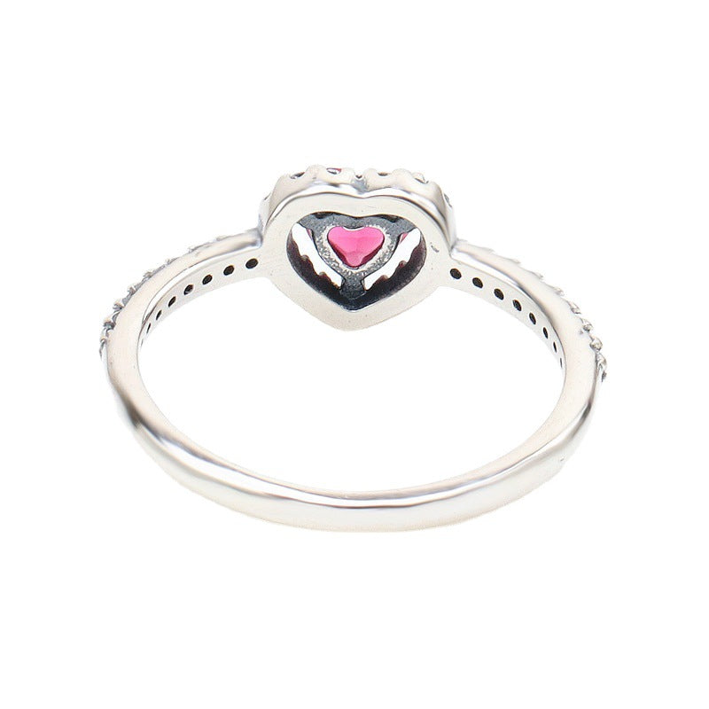 Copper Shining Red Heart Female Light Luxury Noble Diamond Rings