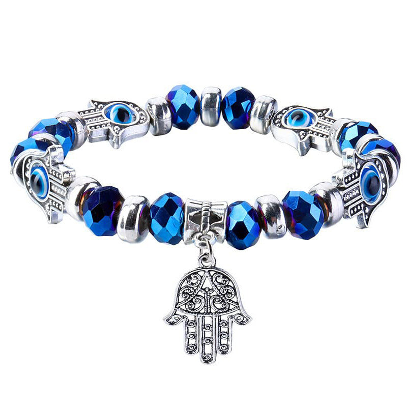 Fatima Palm Beaded Resin Glaze Blue Bracelets