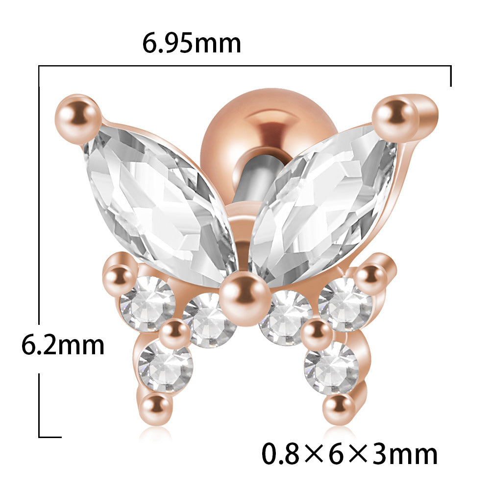 Stainless Steel Fashion Zircon Butterfly Personality Earrings