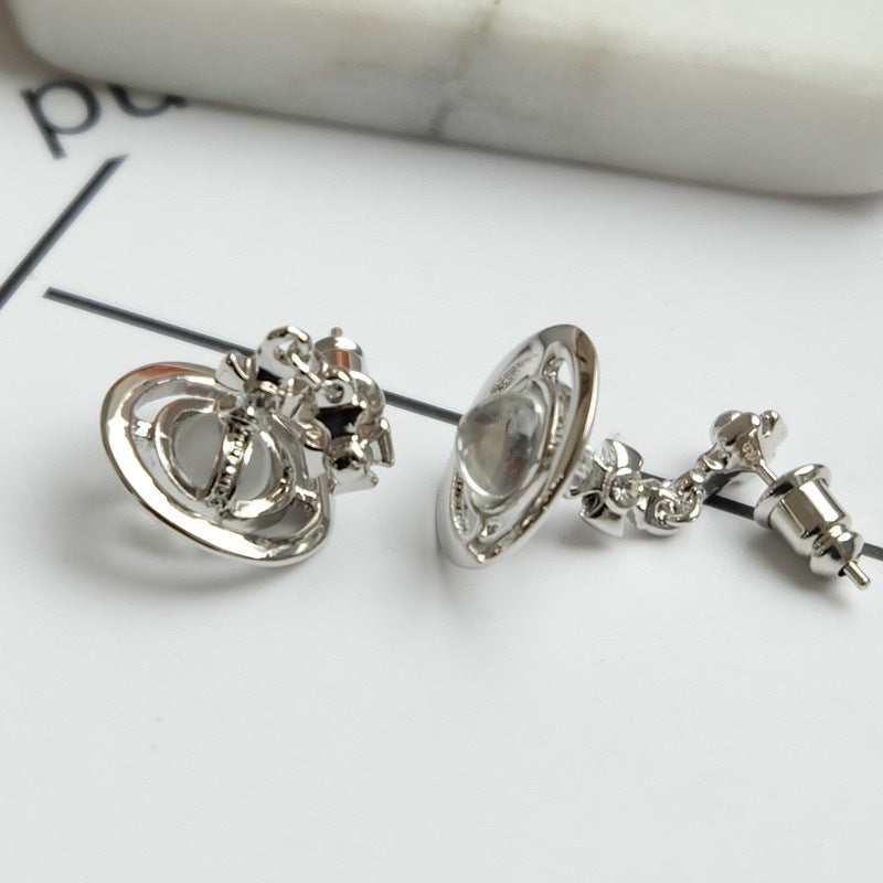 Needle Glass Ball Three-dimensional Saturn Female Niche Earrings