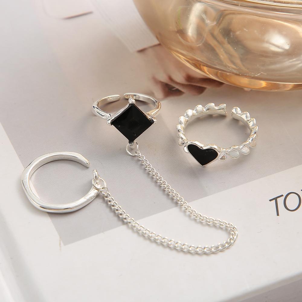 Chain Black Square Diamond Love Heart-shaped Suit Rings