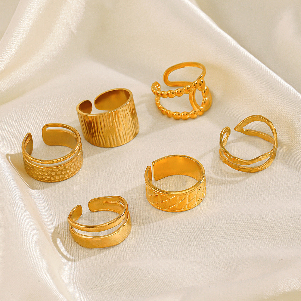 Stainless Steel Geometric Open Female Temperamental Wide Surface Rings