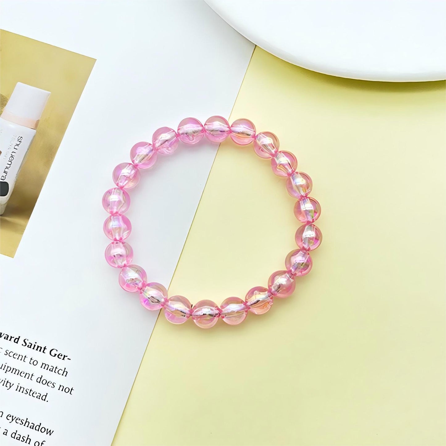 Natural Pink Crystal Cinnabar Female Acrylic Bracelets