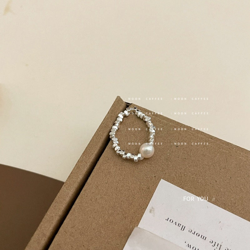 Women's String Small Pieces Of Sier Beaded Freshwater Pearl Adjustable Rings