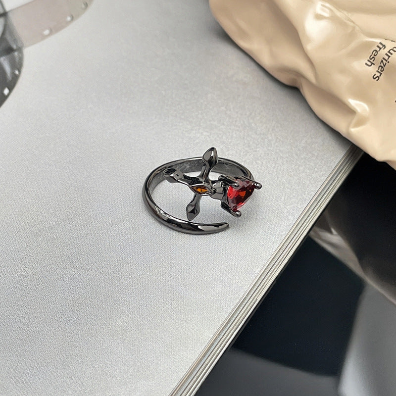 Dark Personality Red Diamond Open Twin Rings