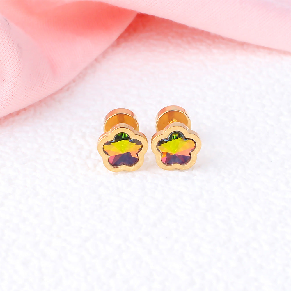 Women's & Men's Simple Colorful Flower Titanium Steel Ear Earrings