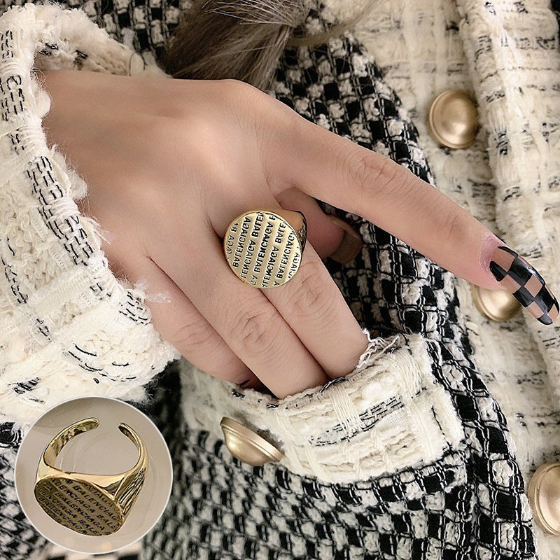 Women's Sugar Retro Fashion Geometry Pattern V-shaped Open Hip Hop Rings