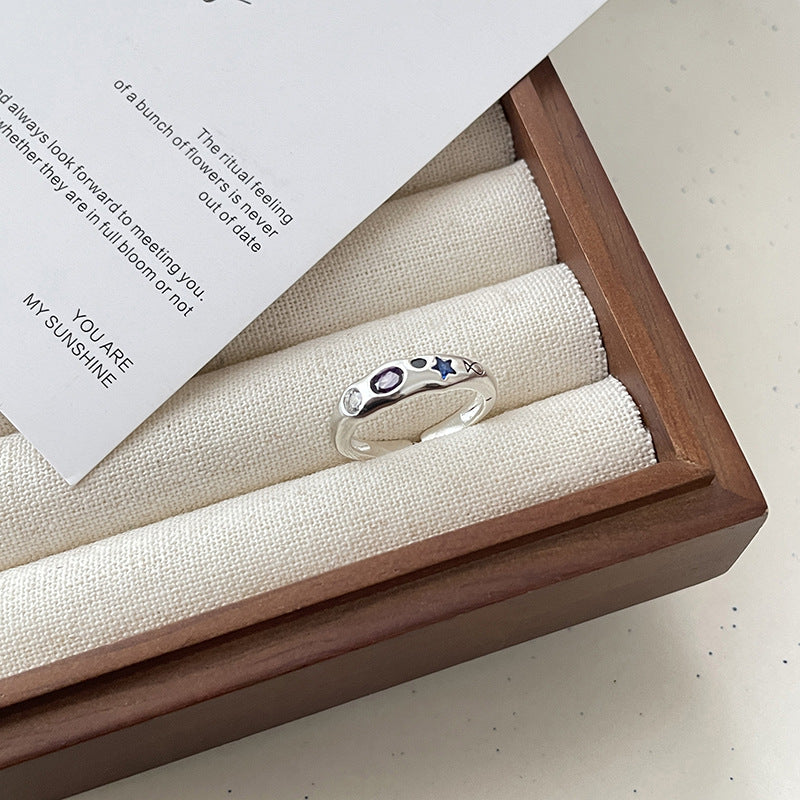 Women's Colorful Heart-shaped Zircon Style Combination Niche High Rings