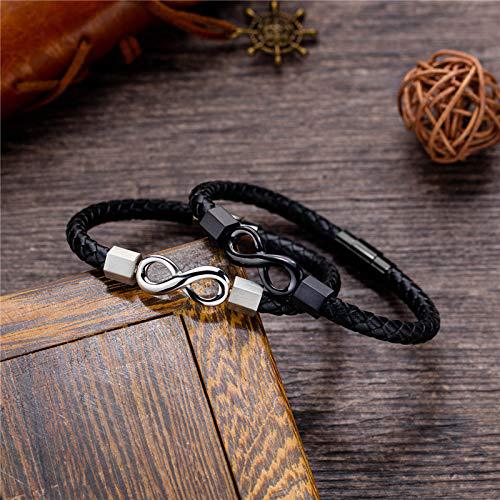 Men's Steel Black Handmade Leather Cuff Magnetic Bracelets