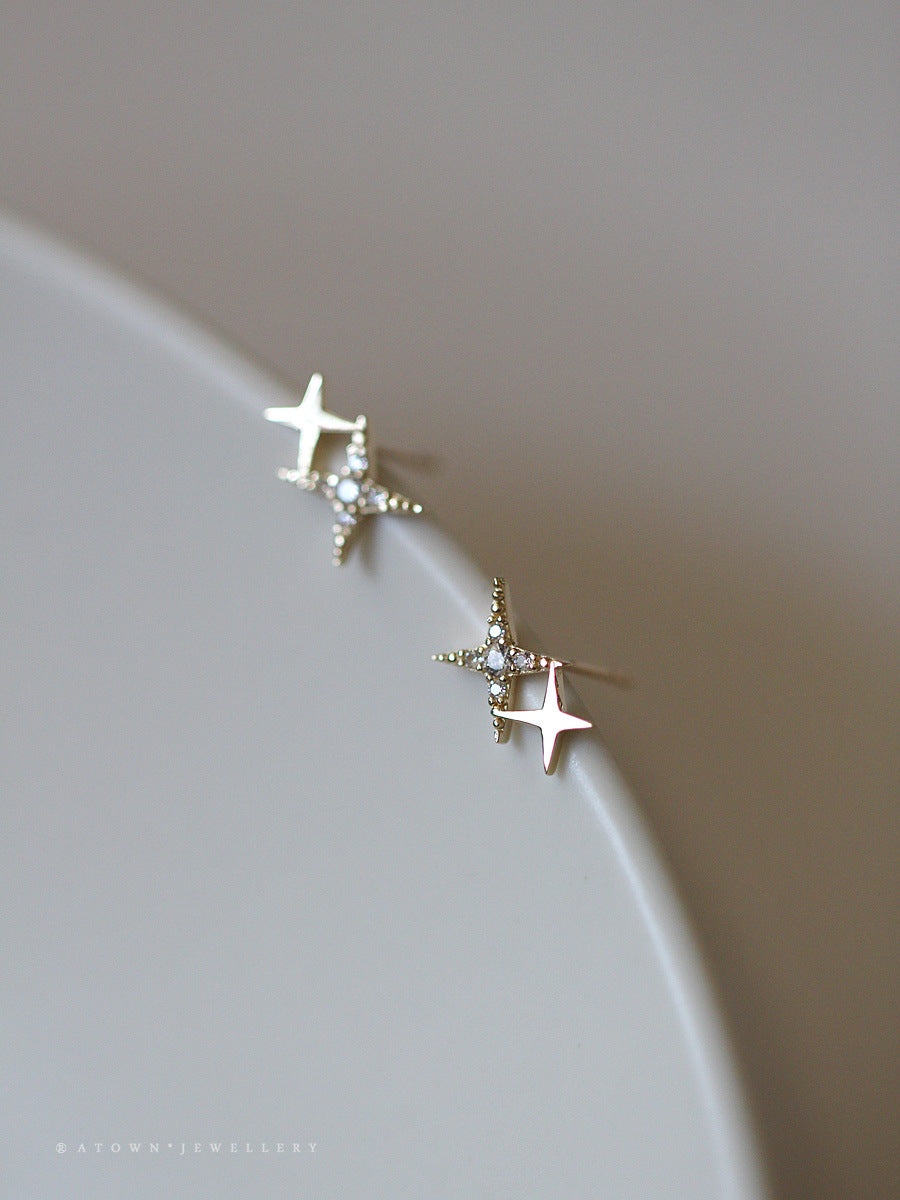 Sier Gold-plated Light Small Star Zircon Simple Temperament Earrings