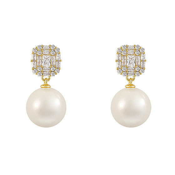 Needle Zircon Flower Pearl Tassel Retro Earrings