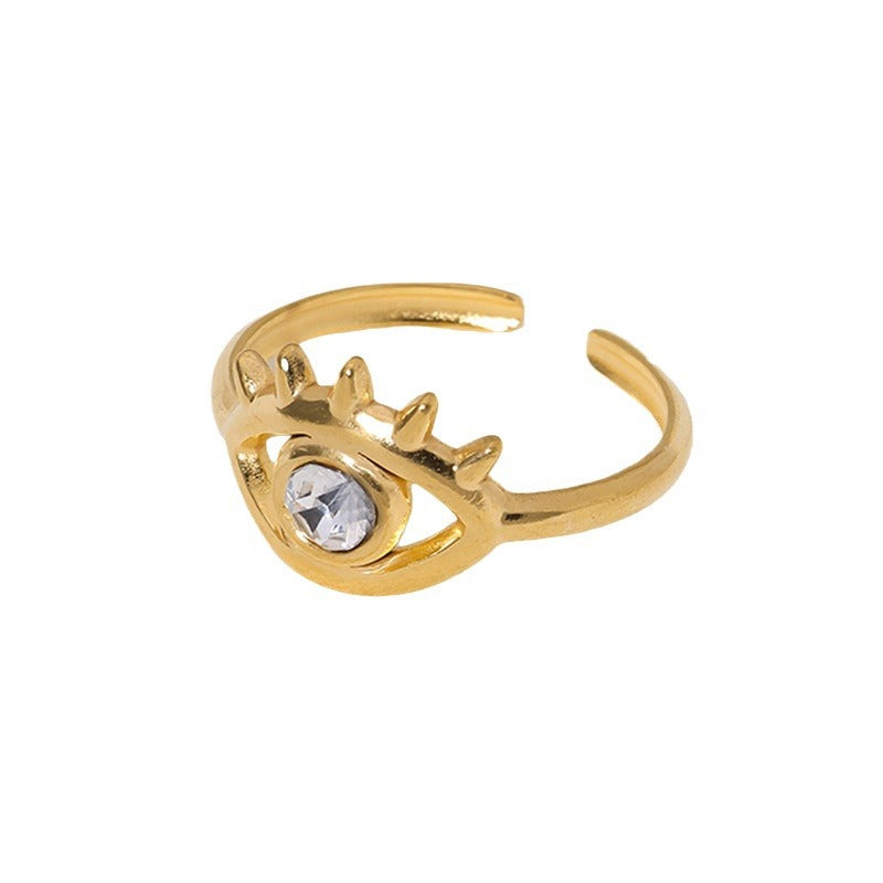 Fashion Stainless Steel Open With Diamonds Personalized Eyes Niche Rings