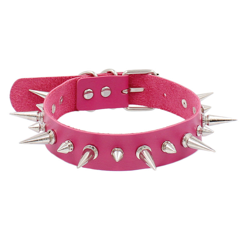 Black Punk Rock Leather Gothic Spike Trend Necklaces