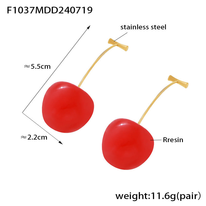 Cherry Long Female Personality Stainless Steel Earrings