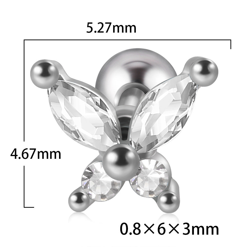 Stainless Steel Fashion Zircon Butterfly Personality Earrings