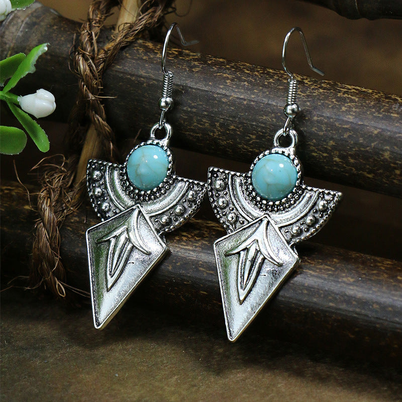 Women's Vintage Acrylic Turquoise Suit Minority Ancient Alloy Earrings