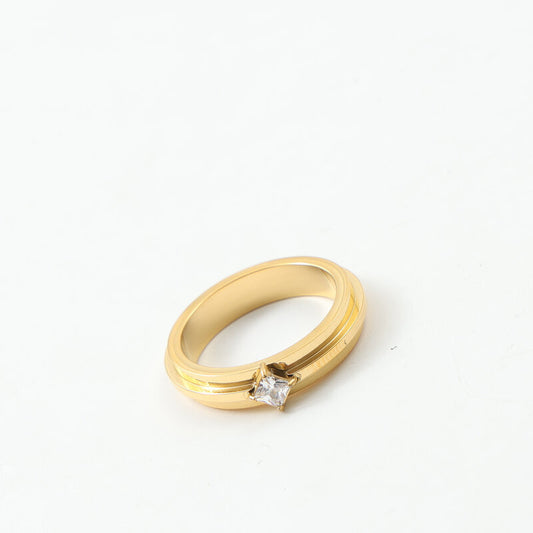 Inlaid Small Square Zircon Titanium Steel Rings